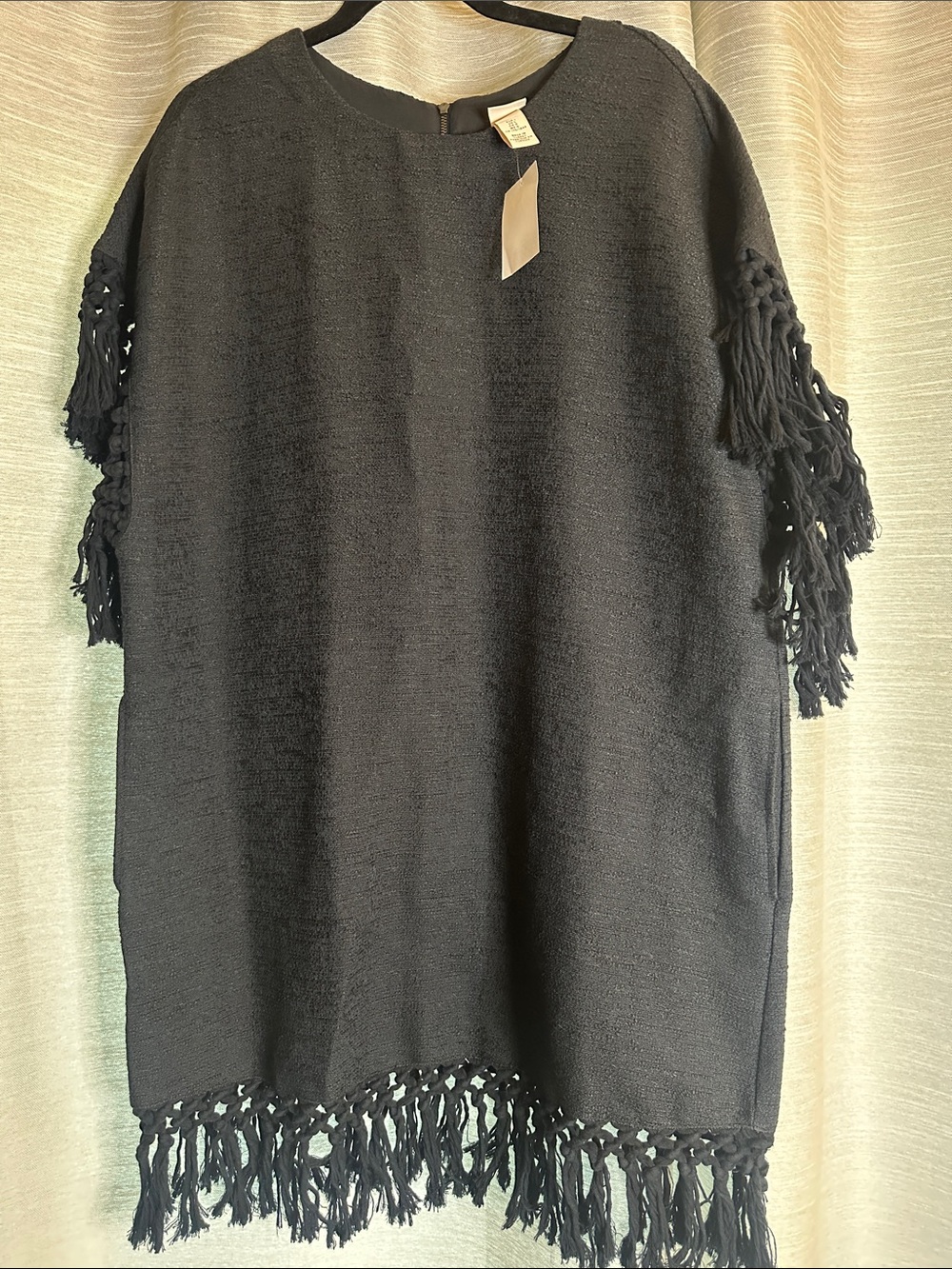 H&M Black Fringe Short-Sleeve Sweater Tunic